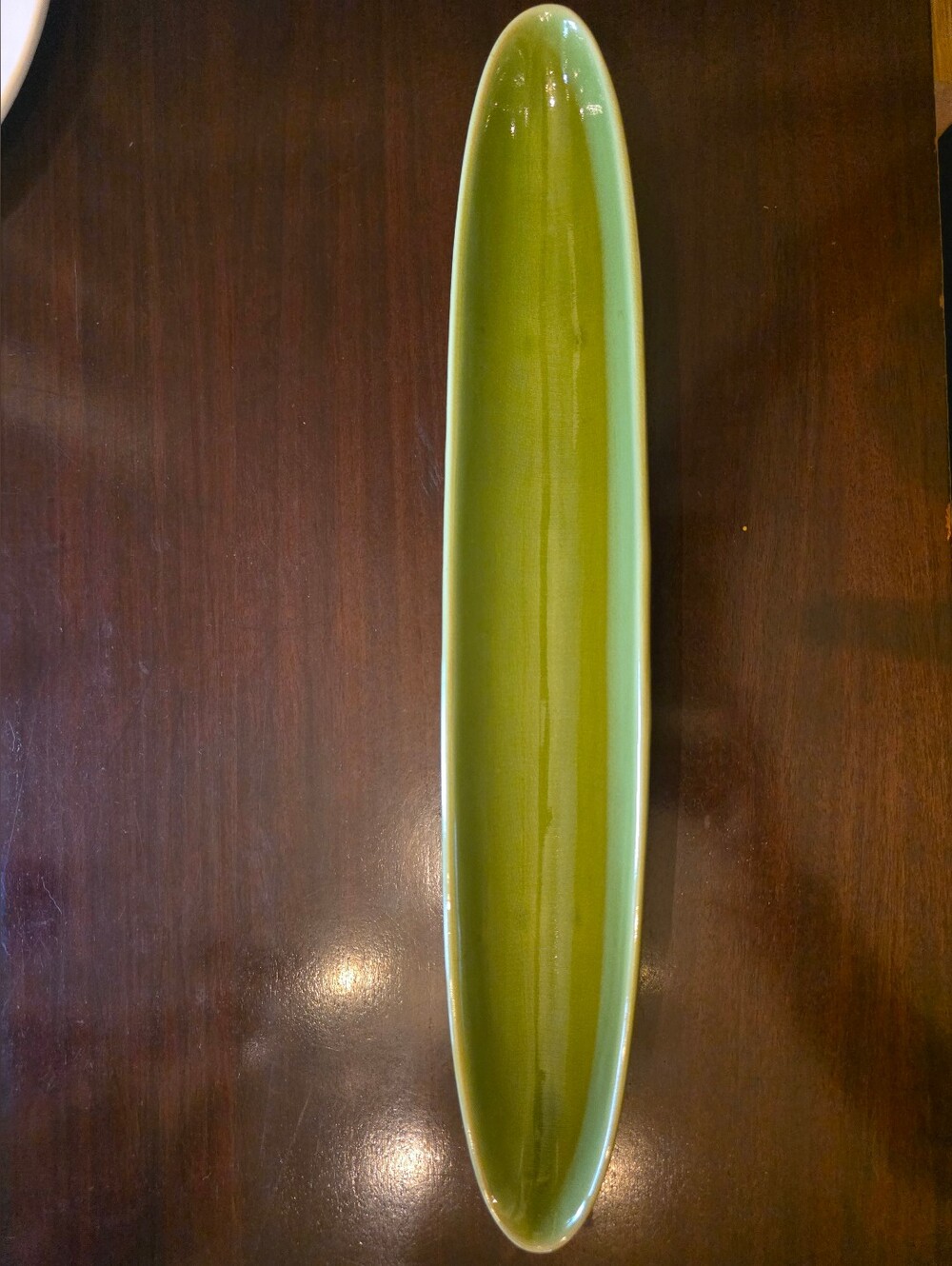 Long Green Ceramic Olive Or Condiment Dish